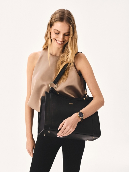 Černo-zlaté hodinky na koženém řemínku NOBLE CLASS