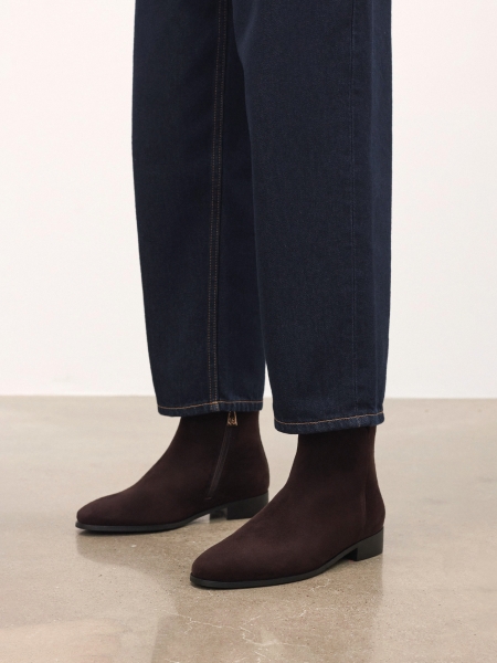 Semišové hnědé boty na zip TALIA