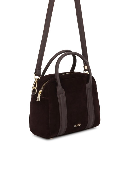 Tmavě hnědá semišová kabelka s koženými uchy ARLENA