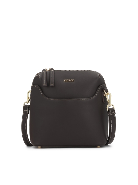 Tmavě hnědá kožená taška přes rameno s odnímatelným popruhem CARIN