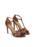 Hnědé kožené sandály se svislým páskem MEGAN