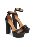 Černé kožené sandály na platformě s blokovým podpatkem AVELA