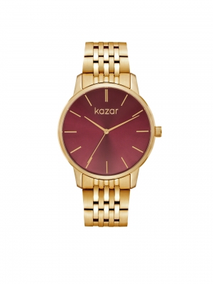 Zlaté hodinky s bordó ciferníkem