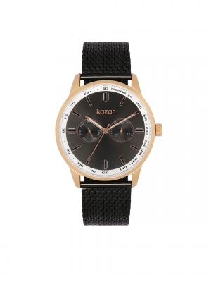 Pánské hodinky s pouzdrem zlaté barvy a náramkem ze síťoviny z pistolového kovu