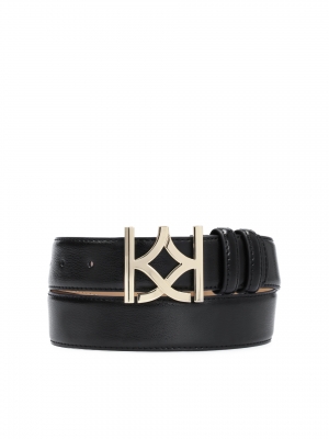 Černý kožený dámský opasek s velkou sponou