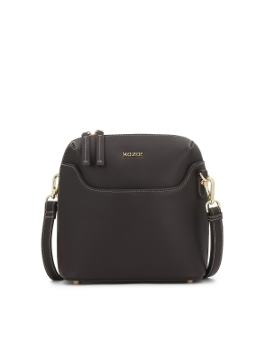 Tmavě hnědá kožená taška přes rameno s odnímatelným popruhem