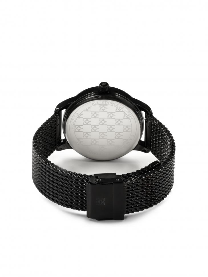 Černé hodinky na síťovaném náramku ELEGANCE ESSENCE