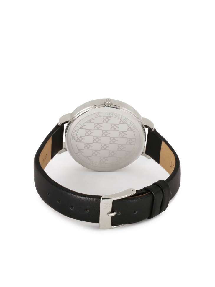 Černostříbrné hodinky s koženým řemínkem NOBLE CLASS