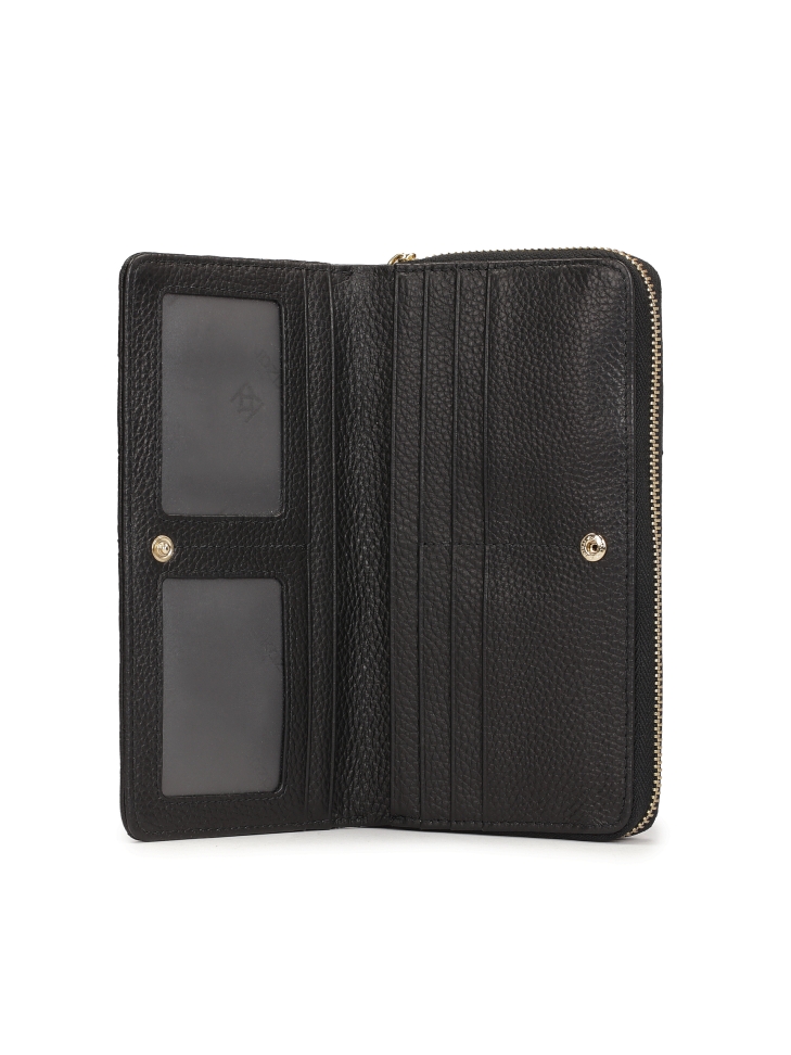 Velká černá peněženka na zip zdobená nýty  ROLETTE