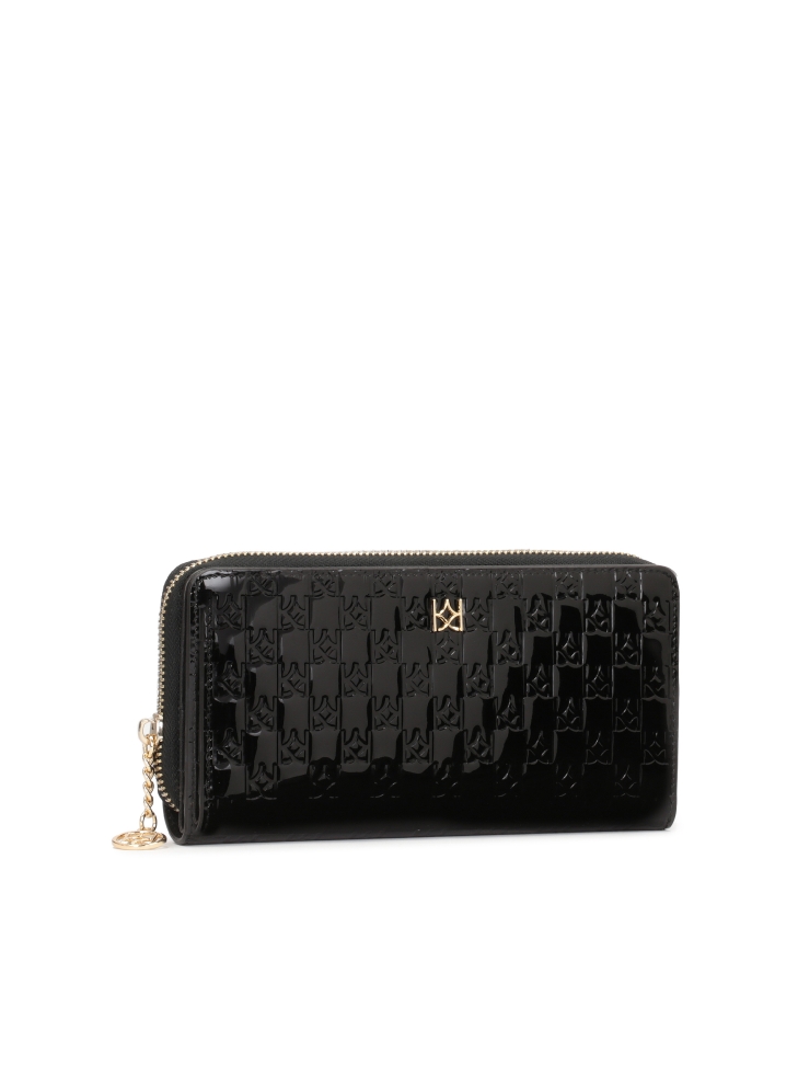 Velká černá peněženka z lakované kůže s reliéfním vzorem ROLETTE