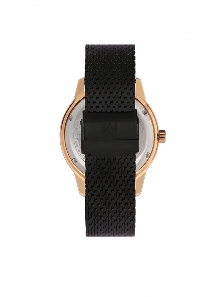 Pánské hodinky s pouzdrem zlaté barvy a náramkem ze síťoviny z pistolového kovu STEEL MY STYLE 