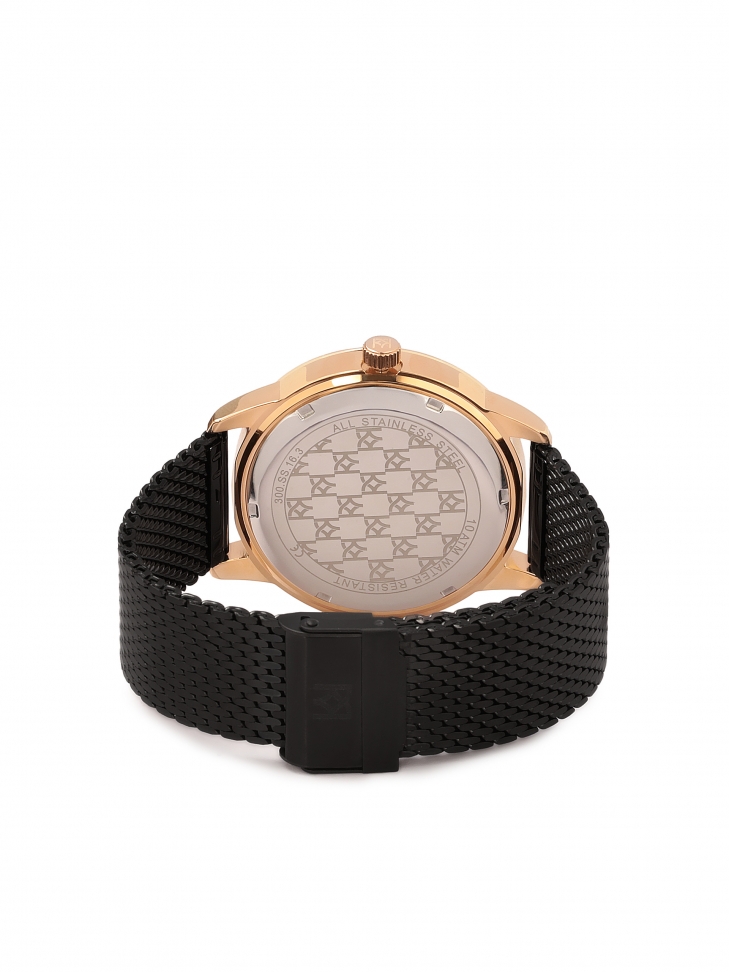 Pánské hodinky s pouzdrem zlaté barvy a náramkem ze síťoviny z pistolového kovu STEEL MY STYLE 