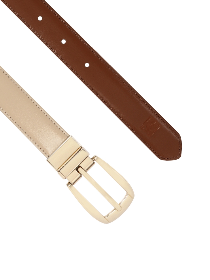 Oboustranný opasek v béžové a hnědé barvě se zlatou sponou  MILL