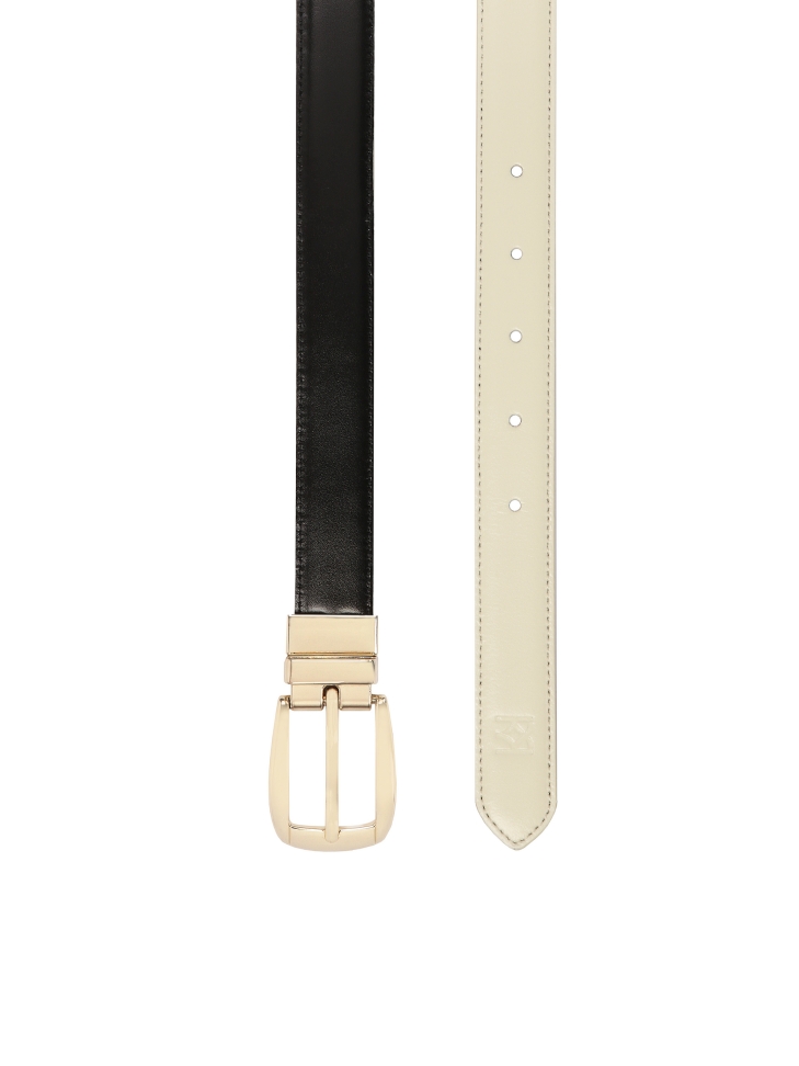 Oboustranný černo-krémový kožený pásek MILL