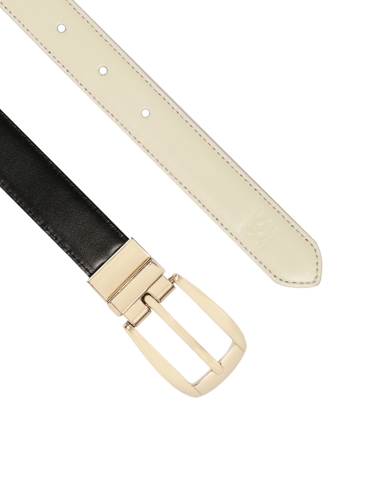 Oboustranný černo-krémový kožený pásek MILL