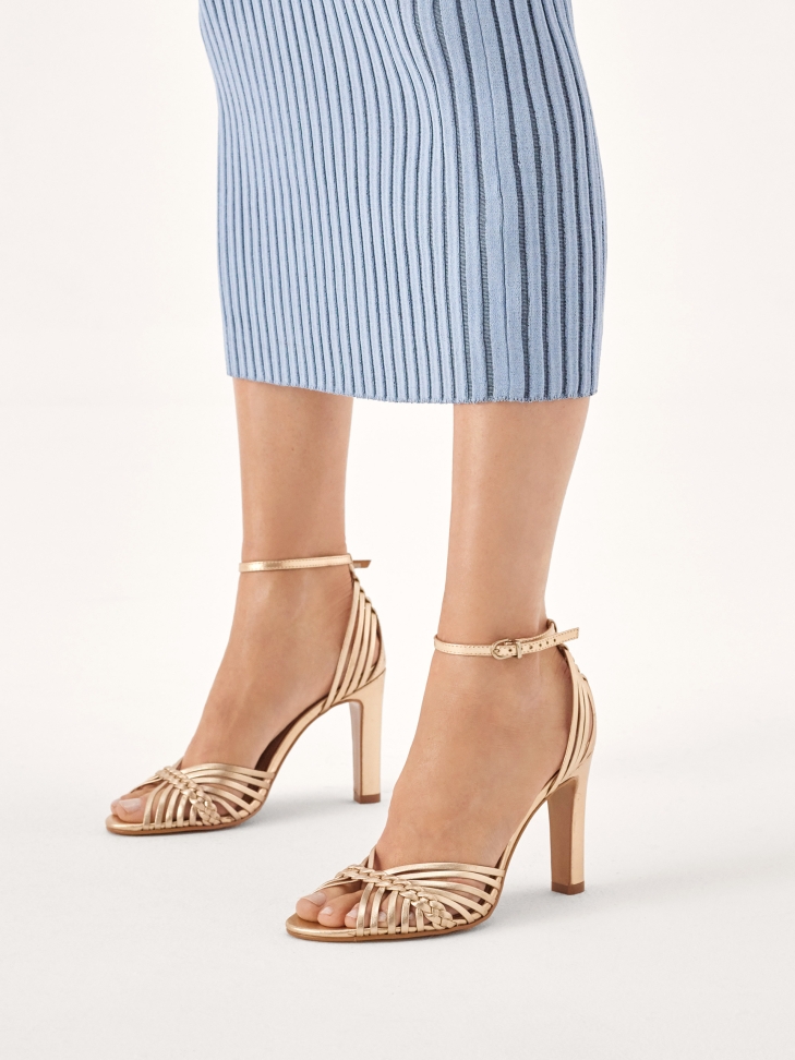 Zlaté sandály s tkanými pásky FREESIA