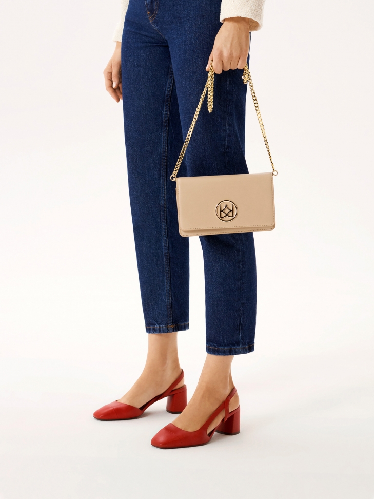 Kožená obdélníková taška na zlatém řetízku POLI