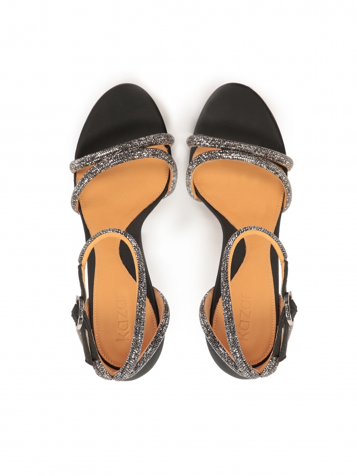 Černé látkové sandály zdobené krystaly KLARISSA