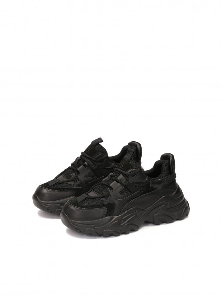 Dámské moderní černé kožené tenisky na silné podrážce KS IRA