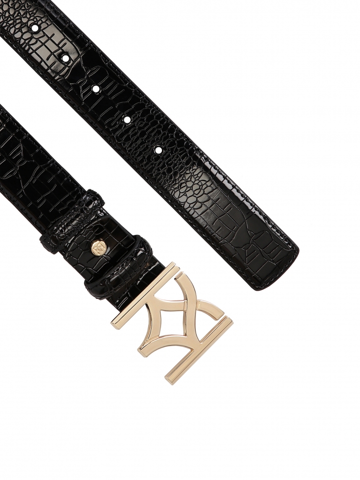 Dámský černý kožený pásek s reliéfem MANUELA