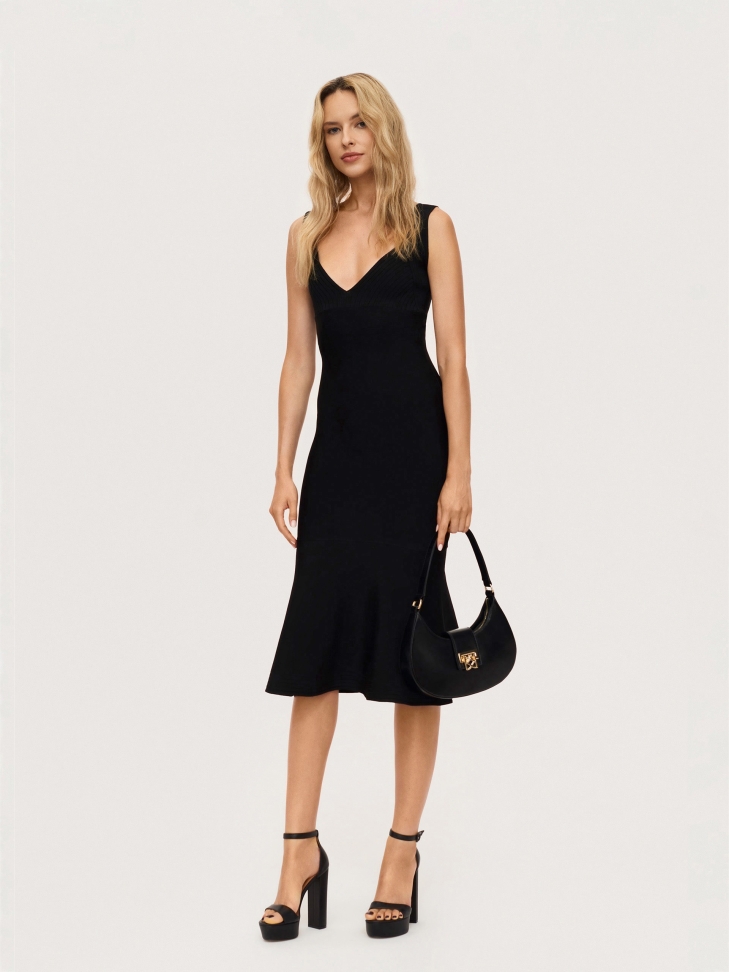 Černé kožené sandály na platformě s blokovým podpatkem AVELA