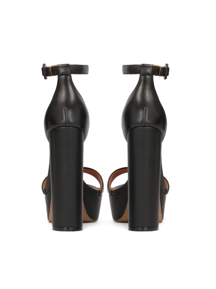 Černé kožené sandály na platformě s blokovým podpatkem AVELA