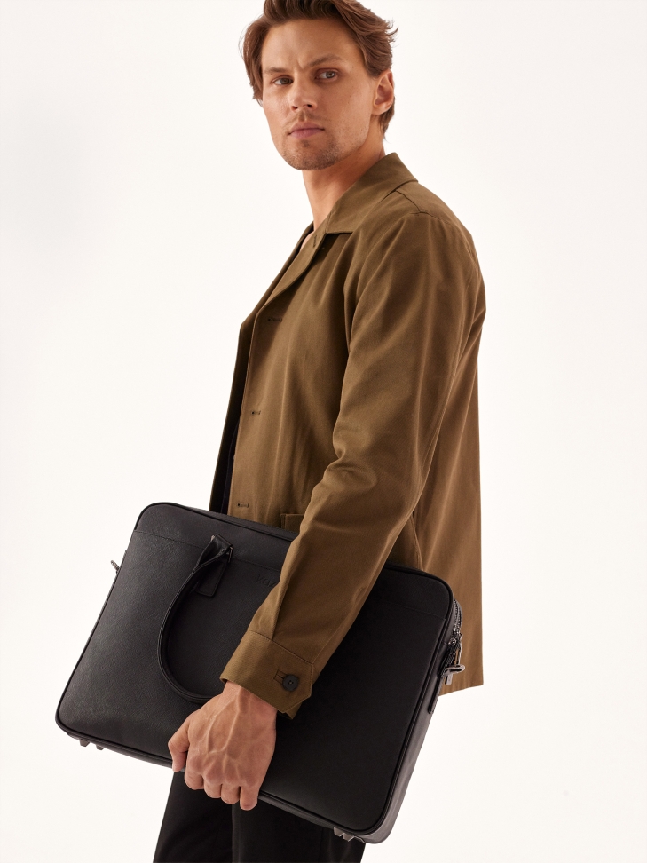 Černá kožená pánská aktovka do ruky a přes rameno FRANCO