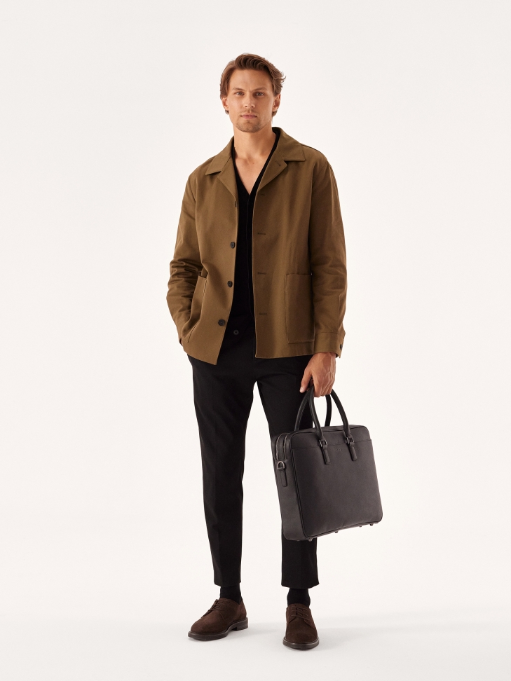 Černá kožená pánská aktovka do ruky a přes rameno FRANCO