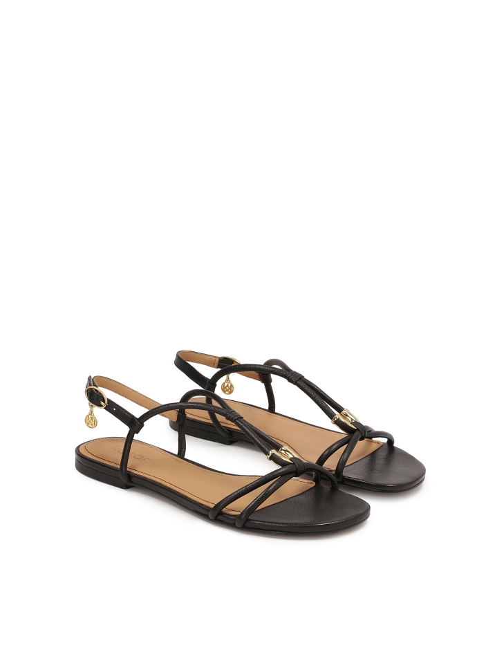 Černé kožené sandály se šperkovou ozdobou GERI