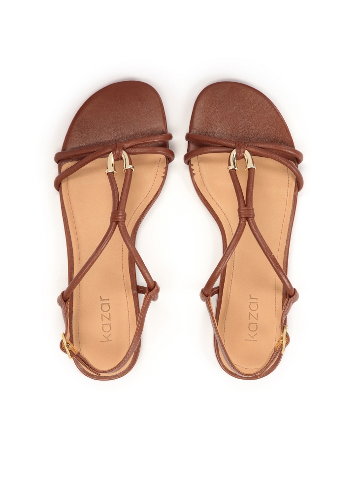 Hnědé ploché sandály z lícové kůže GERI