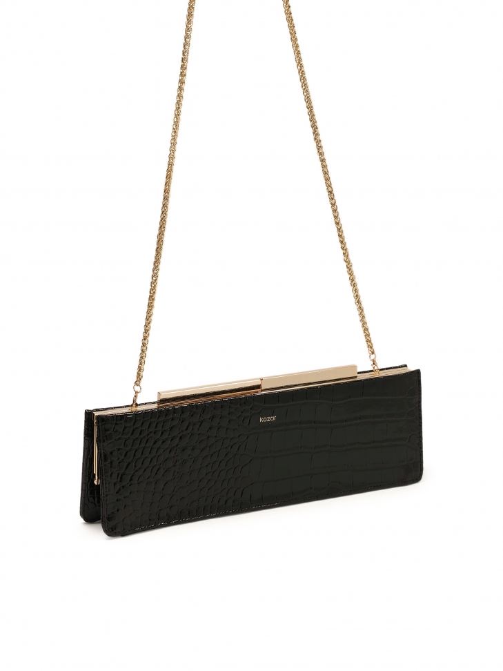 Podlouhlá příležitostná kožená taška se vzorem croco TEID