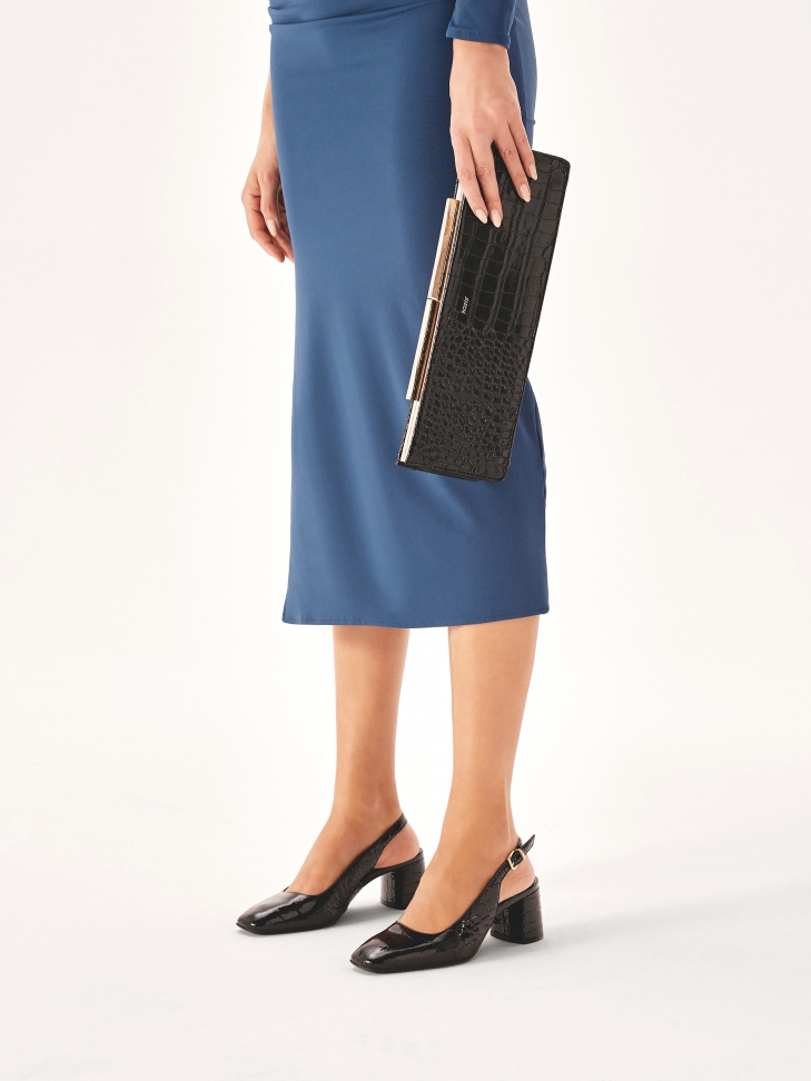 Podlouhlá příležitostná kožená taška se vzorem croco TEID