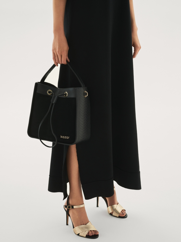 Zlaté a černé sandály ze dvou druhů kůže LILIAN