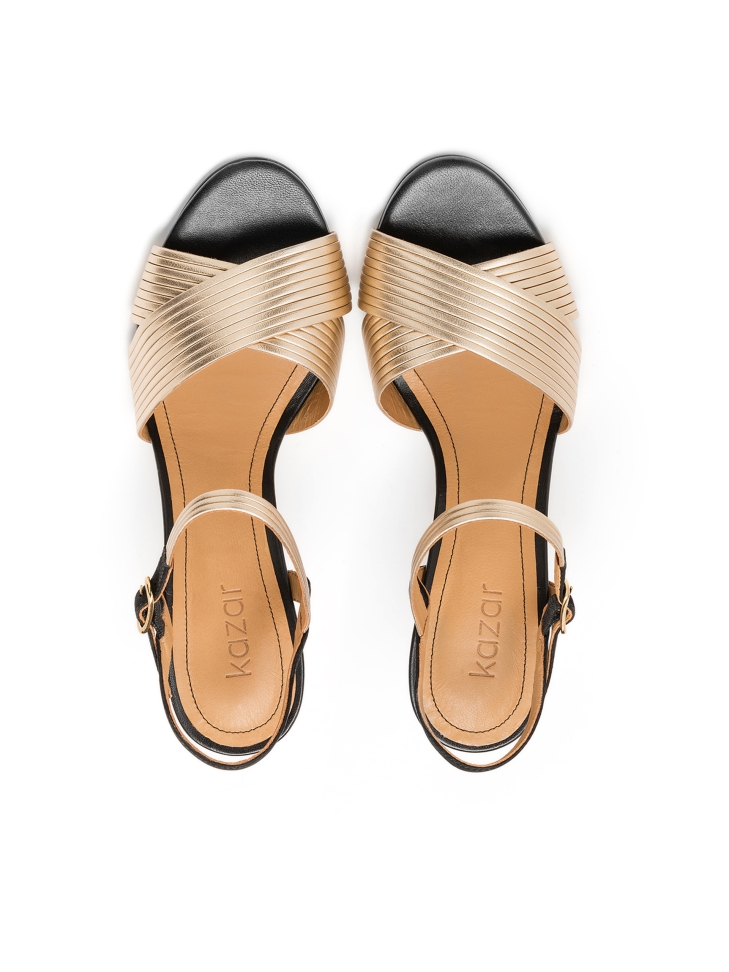 Zlaté a černé sandály ze dvou druhů kůže LILIAN