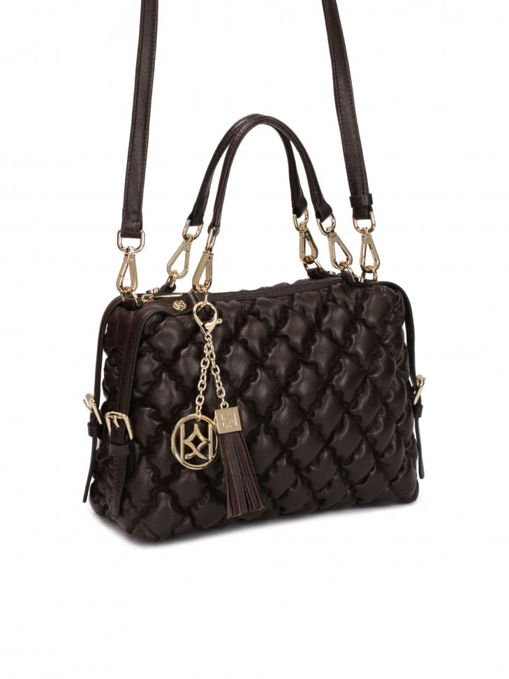 Tmavě hnědá měkká kabelka s uchy a popruhem KEELIN S