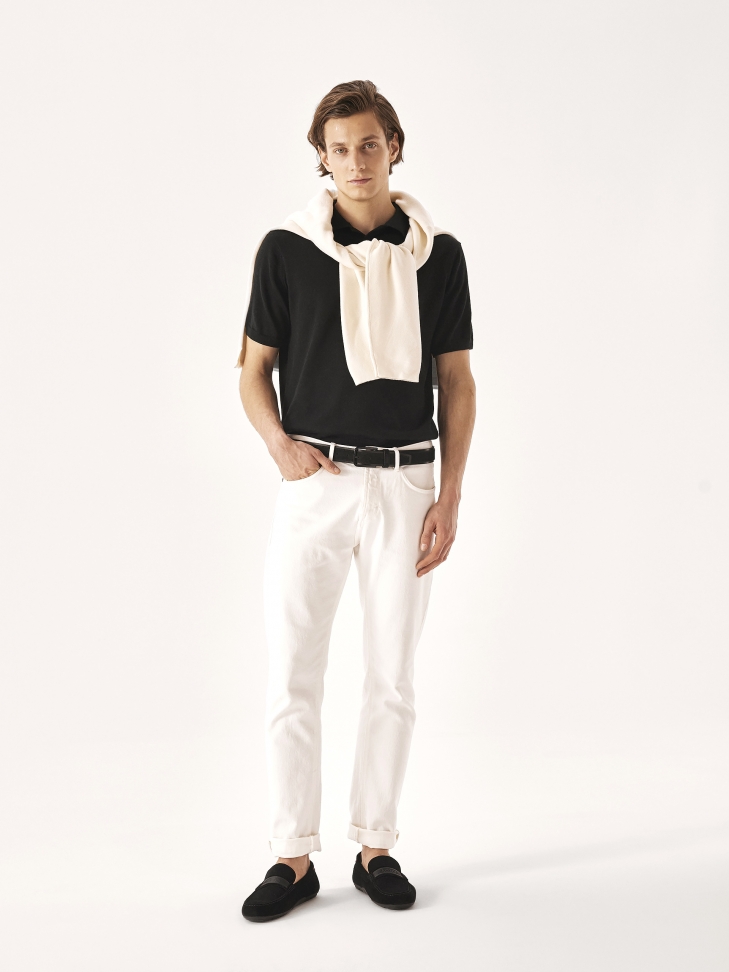 Ležérní opasek z černého nubuku a zrnité kůže  JEREMIUS