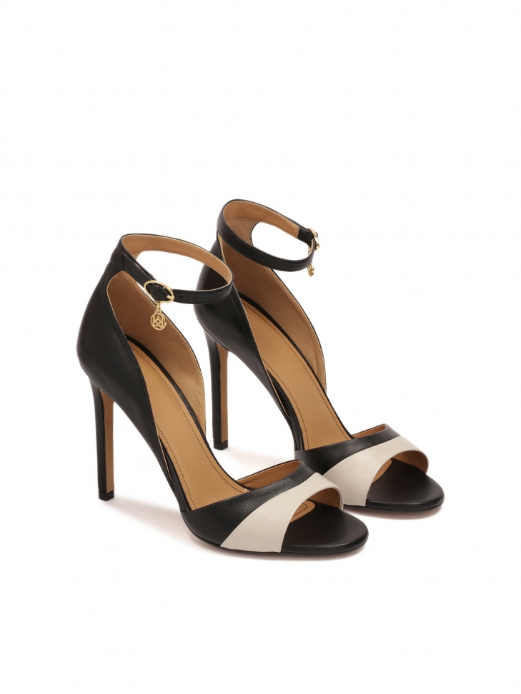 Černo-béžové sandály na podpatku DUNA