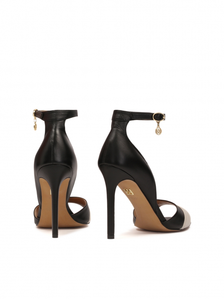 Černo-béžové sandály na podpatku DUNA