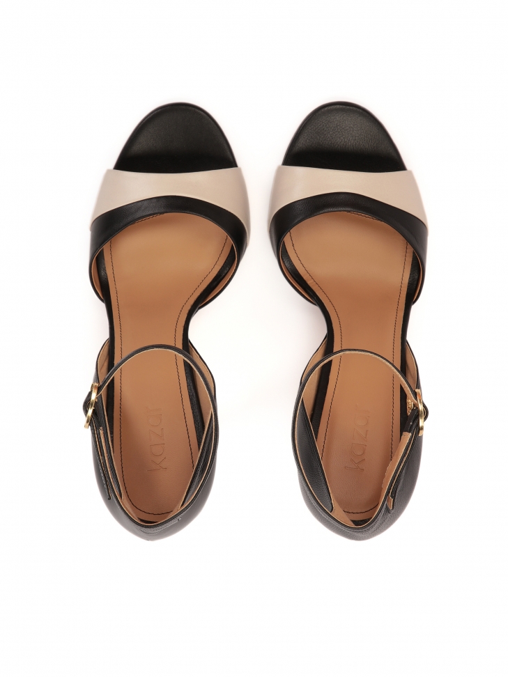 Černo-béžové sandály na podpatku DUNA