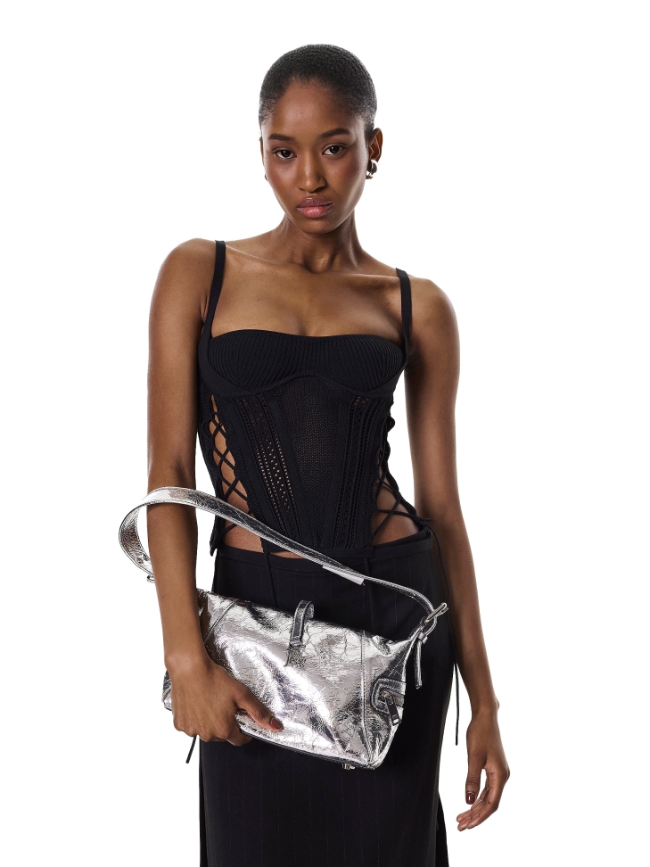 Kožená kabelka ve stříbrné metalické barvě BRIANA