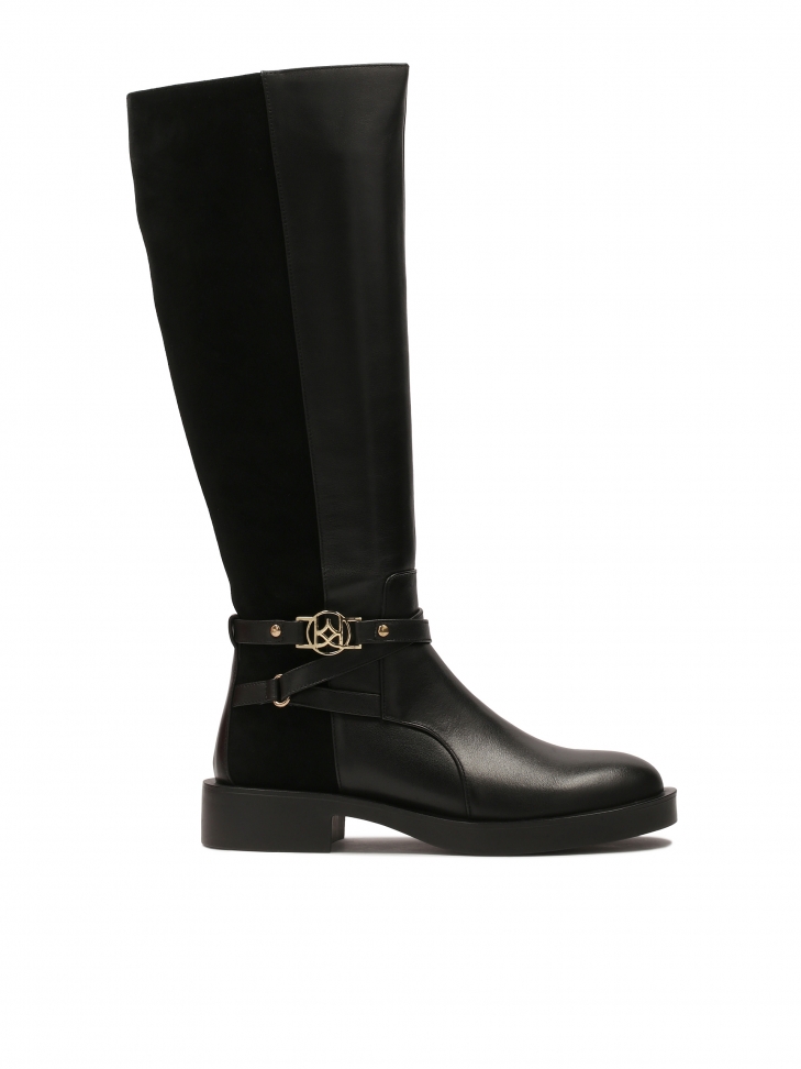 Ploché boty z hladké a semišové kůže CHIRA