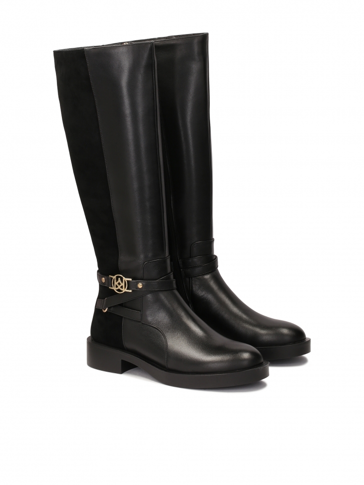 Ploché boty z hladké a semišové kůže CHIRA