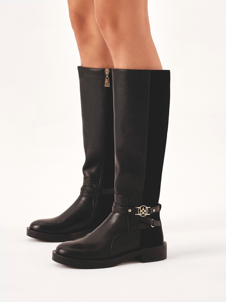 Ploché boty z hladké a semišové kůže CHIRA