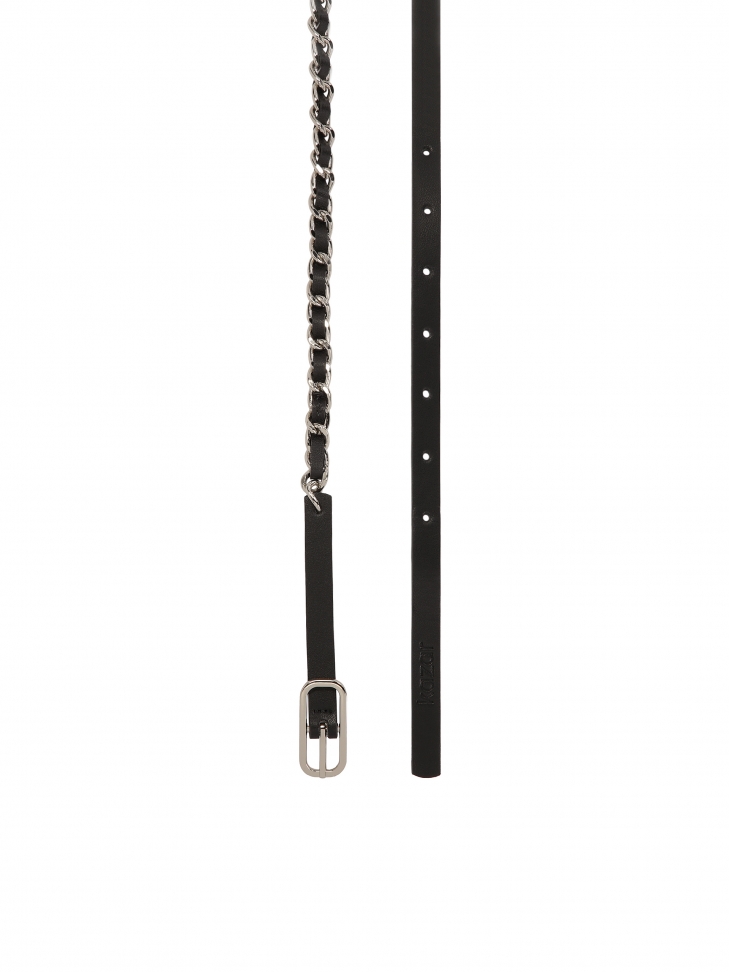 Úzký kožený pásek s kovovým řetízkem REEVES