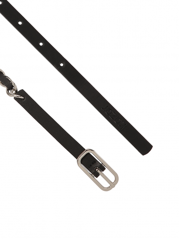 Úzký kožený pásek s kovovým řetízkem REEVES