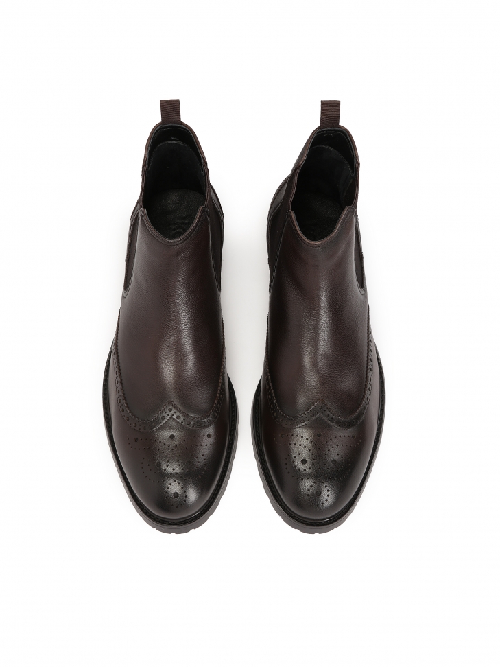 Hnědé kožené boty Chelsea s rozetovou ozdobou  ATRUS