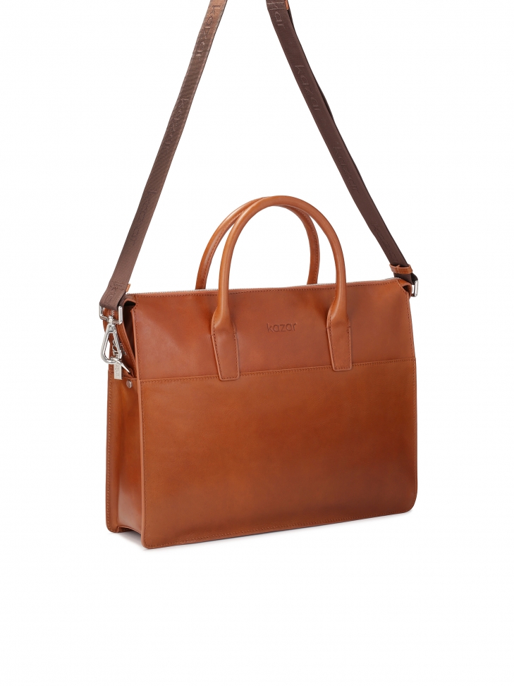 Hnědá kožená jednokomorová taška VINCENZO