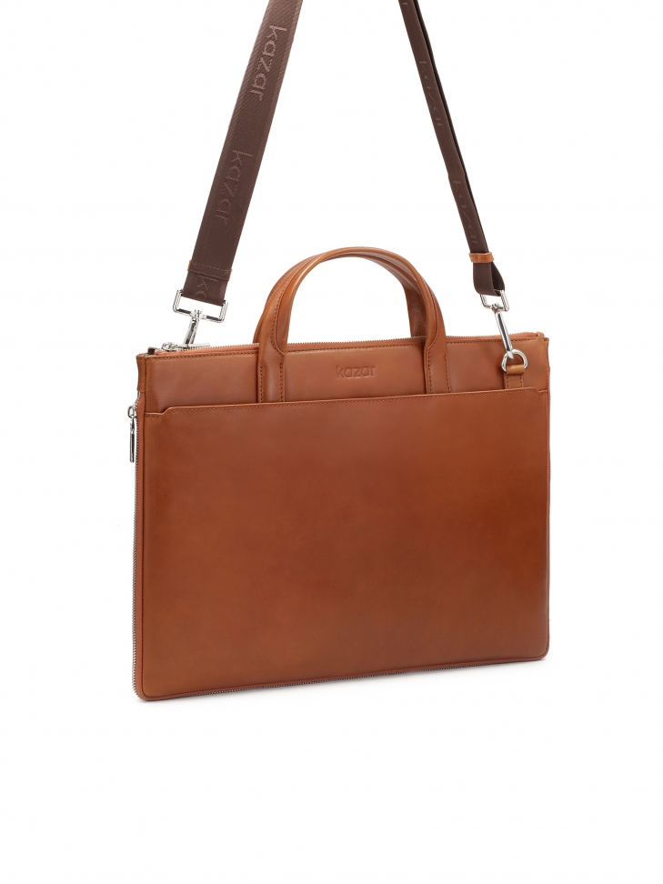 Hnědá kožená brašna na notebook a dokumenty TOMMASSO