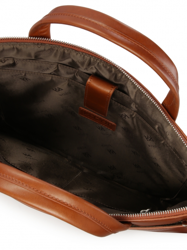 Hnědá kožená brašna na notebook a dokumenty TOMMASSO