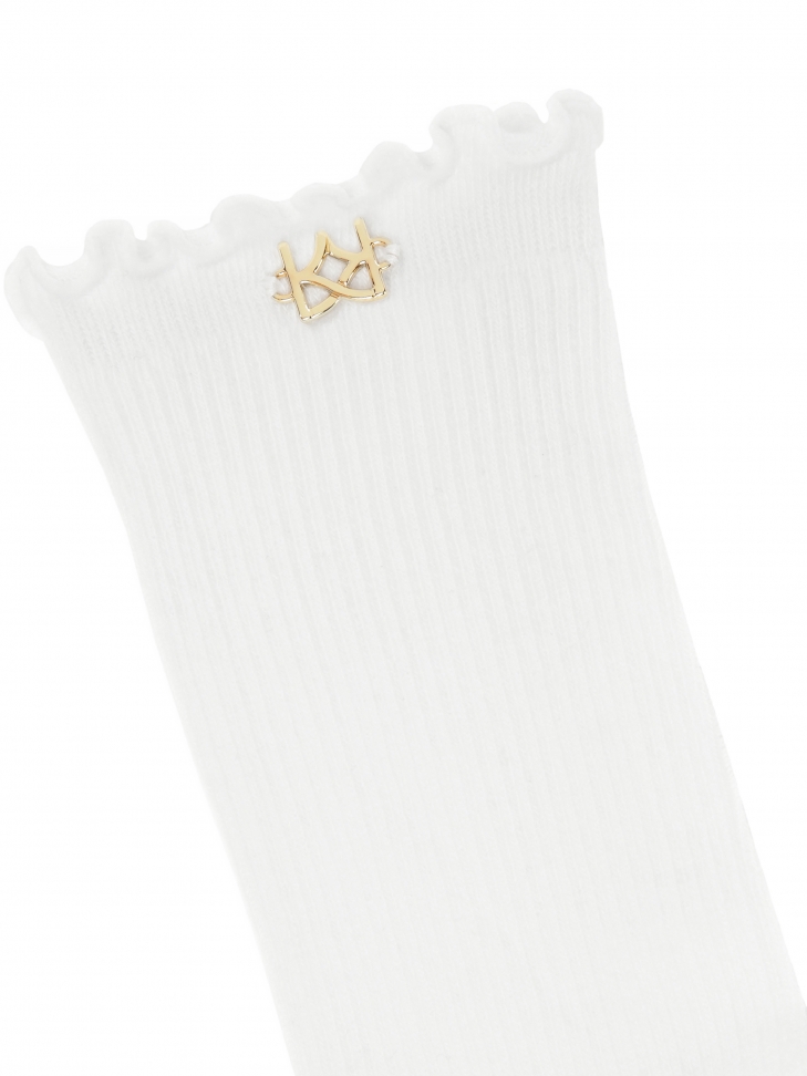 Bílé žebrované ponožky s volánkovým lemem  LUCILLE